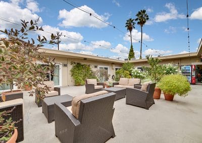 Inner courtyard with vegetation and seating